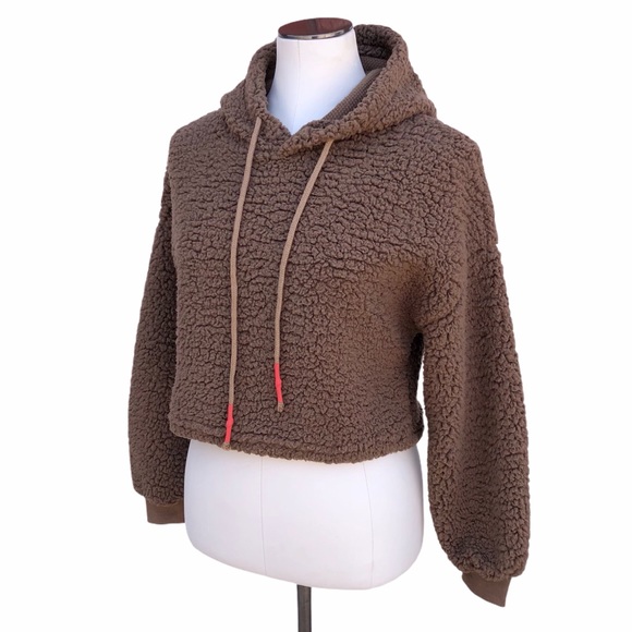 Cropped Sherpa Teddy Hoodie Sweater - Picture 3 of 9